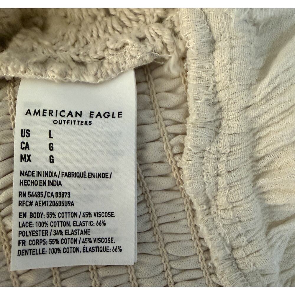 Cream Gauze/Crochet Shirt Boho Ren Festival Cottage Coquette Cotton Size L - Picture 5 of 7
